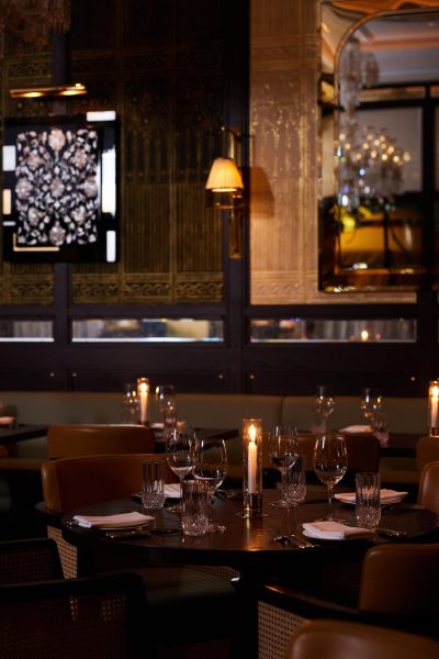 Valentine’s romantic candle lit dining menu at Jamavar Restaurant Berkeley Square Mayfair celebrations, candlelight flickers across the dining room.