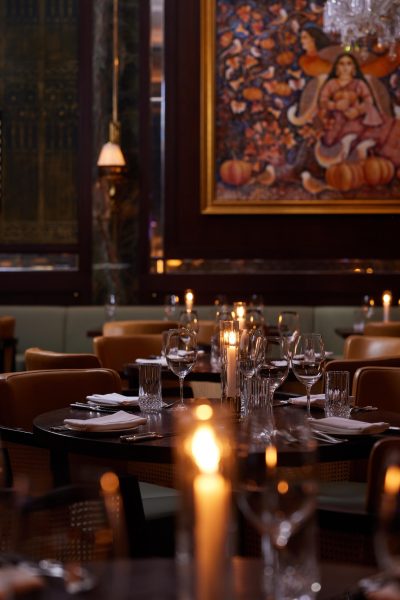 Valentine’s romantic candle lit dining menu at Jamavar Restaurant Berkeley Square Mayfair celebrations, candle light flickers across the dining room.
